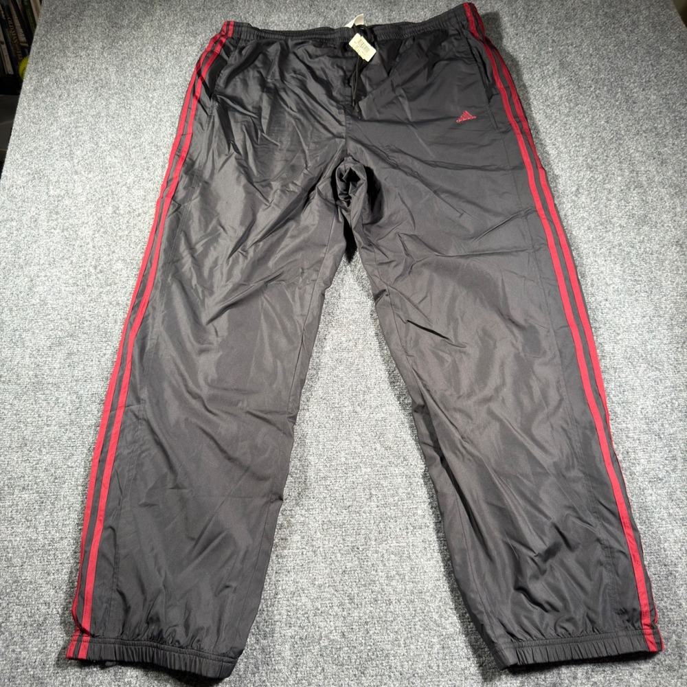 Y2k Adidas 3-Stripe Track Pants Mens XL Black Red Lightweight New Deadstock